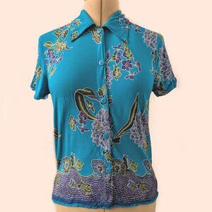 california krush vintage 80s short sleeved turquoise hawaiian floral print S